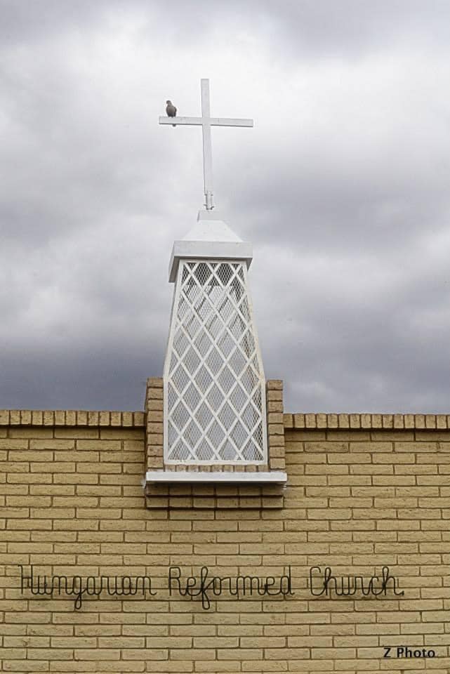 The bell tower and cross atop the Hungarian Reformed Church in Phoenix